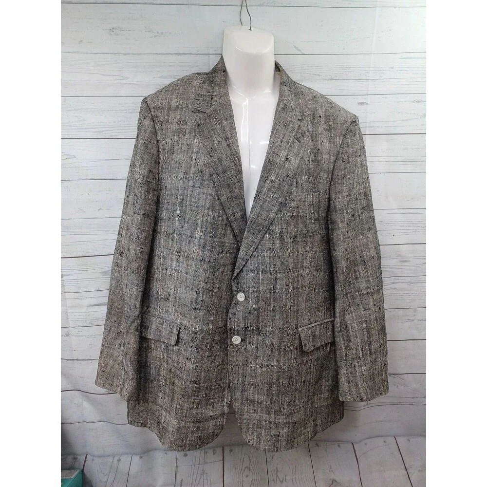 Vtg Austin Manor Blazer Men's Sz 48L Gray Tweed Wool Tweed
